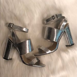 Forever 21 Metallic Silver Strappy Heels size 9